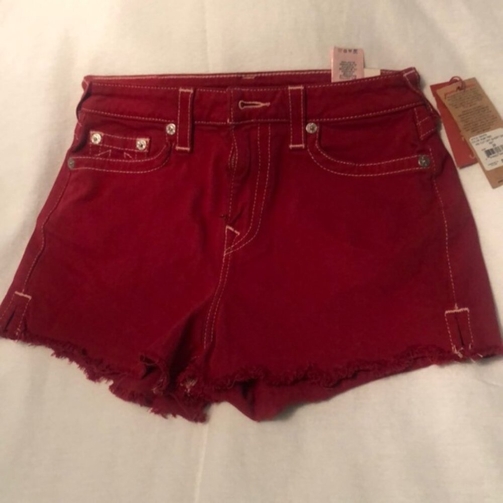 NWT red cut off jean shorts with contrast stitching